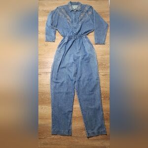 Vintage 80s Boy Blue USA MADE Denim Metal Studded Rock Roll Jumpsuit Women M